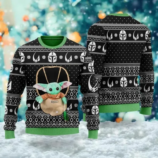 BG Cute Baby Forces Trees 3D Ugly Christmas Sweater, Alien Xmas Sweater, Movie