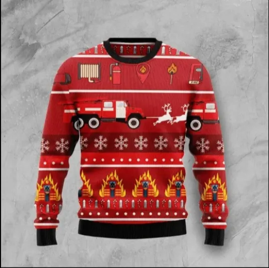Firefighter Car Ugly Christmas Sweater