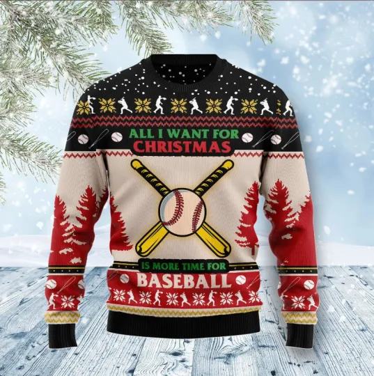 Time For Baseball Ugly Christmas Sweater, Perfect Holiday Gift