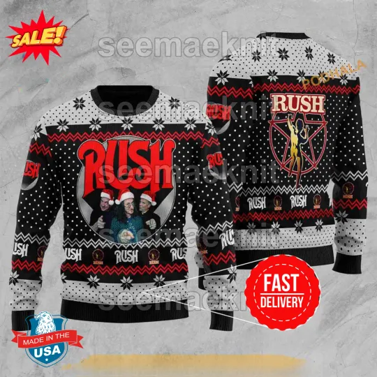 Rush Band Unisex Ugly 3D Sweater, Funny Xmas Sweater