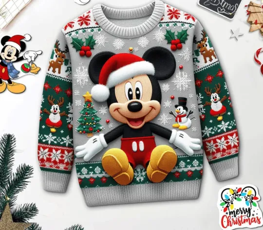 Disney Mickey Mouse Celebrating Christmas Ugly Sweater Unisex All Size