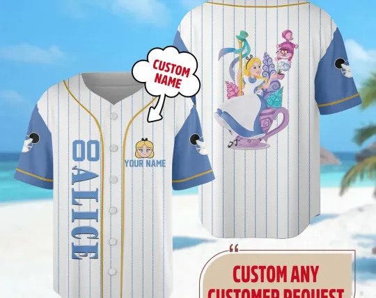 Princess Alice And Cheshire Cat 3D Baseball Jersey Shirt