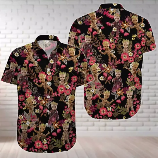 Cute Groot Guardians Of The Galaxy Tropical Flowers Summer 3D HAWAII SHIRT