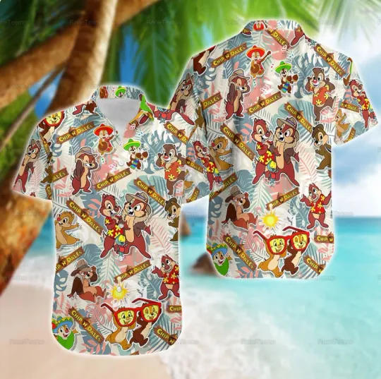 Chip And Dale Hibiscus 3D HAWAII SHIRT US Size All Over Print Christmas Day Gift