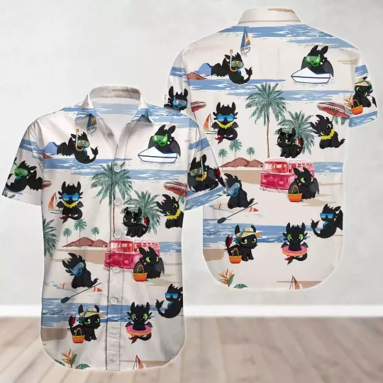 Retro Toothless Tropical Palm Tree Summer Beach Vacation Aloha 3D HAWAII SHIRT