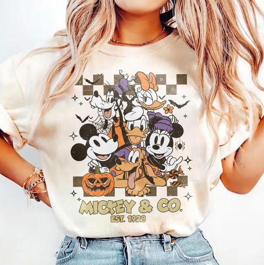 Retro Custom Disney Halloween All Characters Shirts, Vintage Mickey And Friends Halloween, Halloween Party Tee, Disney Family Halloween Trip