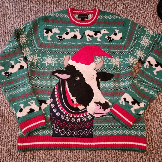 Blizzard Bay Ugly Sweater Christmas Size Adult Large 3-D  Cow Holiday Party