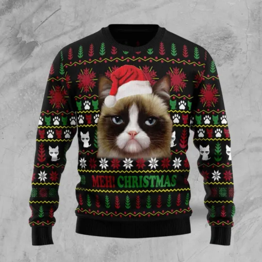 Grumpy Cat Ugly Christmas Sweater, Perfect Holiday Gift