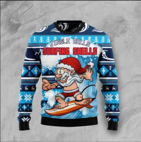 Jingle Bells Surfing Ugly Christmas Sweater