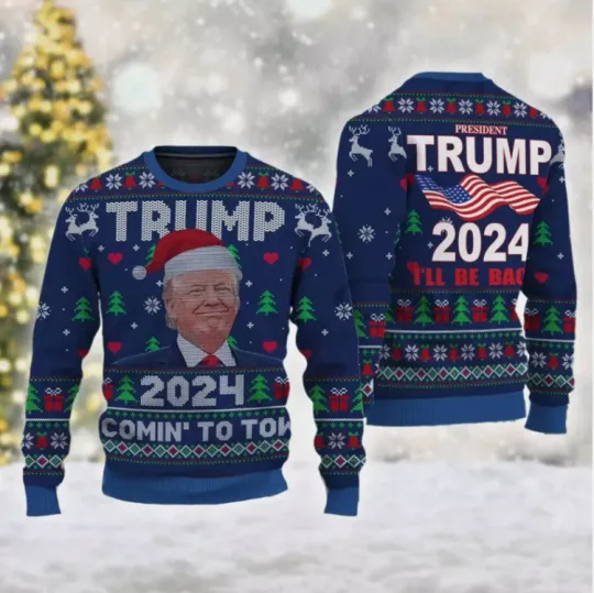 Santa Trump Ugly Christmas Sweater 2024, Funny Trump President Christmas Sweater