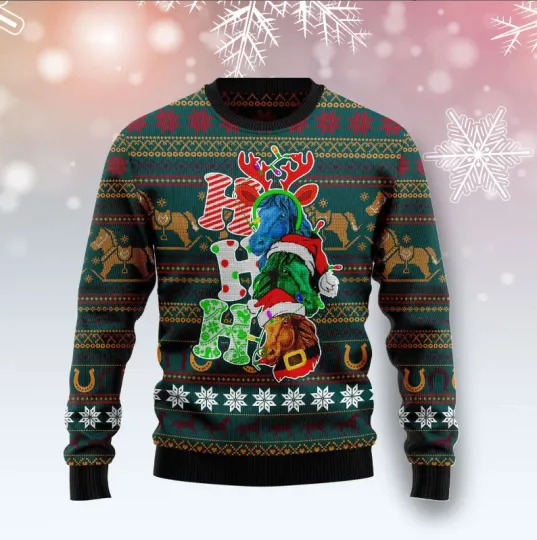 Horse Ho Ho Ho Ugly Christmas Sweater, Perfect Holiday Gift