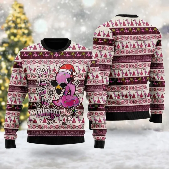 Fa La La Mingo Ugly Christmas Sweater Pink Bird Xmas Sweater