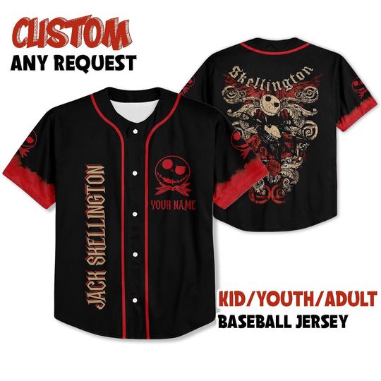 Custom Jack Skellington Baseball Jersey, Team Up Matching Outfit, Halloween Shirt, Personalized Name Number, Family Trip Jersey
