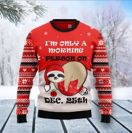 Sloth Morning Ugly Christmas Sweater, Perfect Holiday Gift