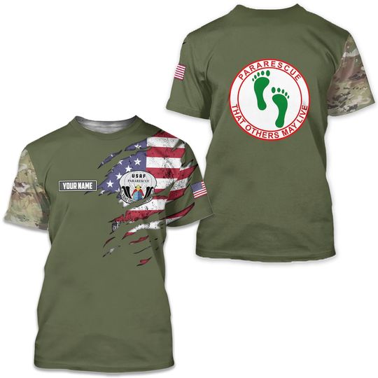 Custom Name US Air Force Pararescue PJ Green Feet T-Shirt Father's Day Gift