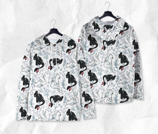 Toothless Hoodie, Light Fury Hoodie Shirt, Cute Dragon Couple Floral Pullover