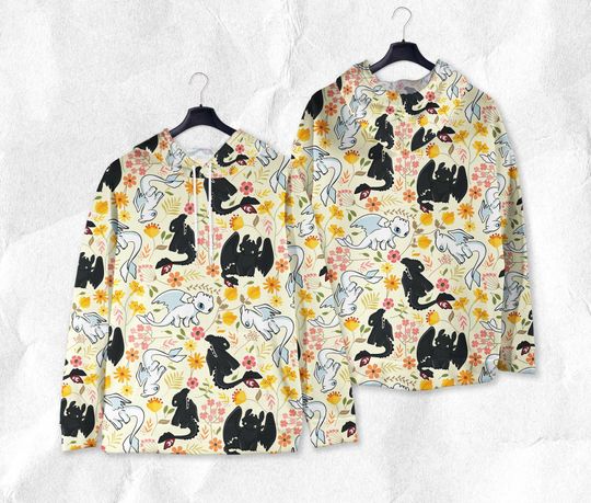 Toothless Hoodie, Light Fury Hoodie, Cute Dragon Floral Pullover, Dragon Shirt Gift