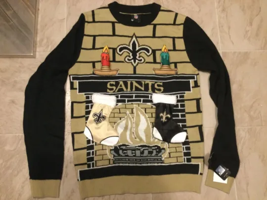 Nwt New Orleans Saints Football 3D Ugly Christmas Sweater Stocking Fire Men S Sm
