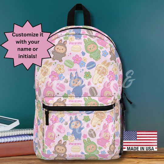 Personalized Labubu Macaron Backpack - Cute Pastel Bunny Kids School Bag