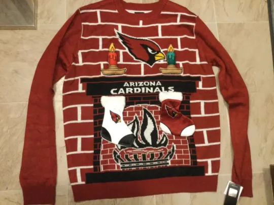 Nwt Arizonna Cardinals Football 3D Ugly Fireplace Stocking Xmas Sweater Men L