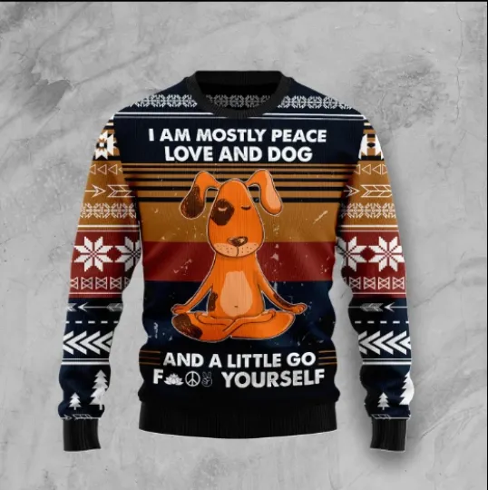 Peace Love And Dog Vintage Mom Gift Ugly Christmas Sweater