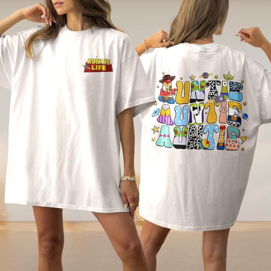 Retro Two Sided Toy Story Auntie Shirt, Disney Auntie Life Tee, Mother's Day Gift For Aunt 2025, Jessie Woody Buzz Lightyear