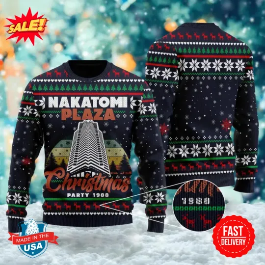 Nakatomi Plaza Christmas Party 1988 3D T-shirt, 80s US Movie Ugly Christmas Swea