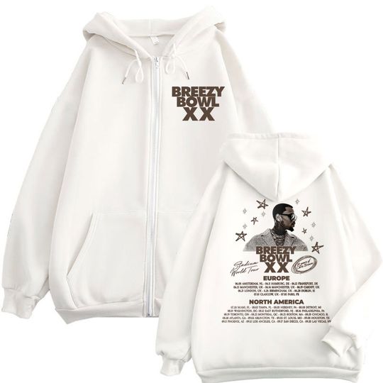 Chris Brown Breezy Bowl XX Tour 2025 Double Sided Zip Hoodie Men Women Hip Hop Vintage Sweatshirt