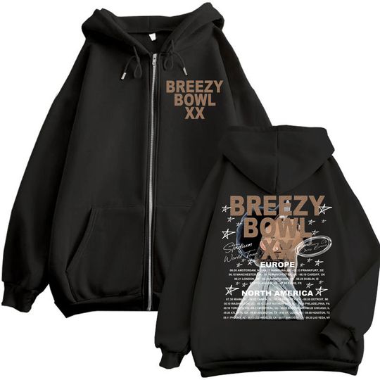 Chris Brown Breezy Bowl XX Tour 2025 Graphic Zip Hoodie Men Women Streetwear
