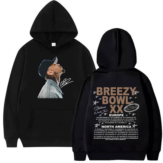 Chris Brown Breezy Bowl XX Tour 2025 Hoodie Men Hip Hop Oversized Pullover Sweatshirt Streetwear