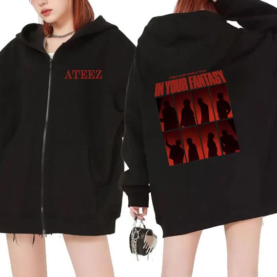 2025 World Tour ATEEZ Double Sided Zip Hoodie Men Women Long Sleeve Autumn Winter Graphic Sweatshirt Unisex Coat