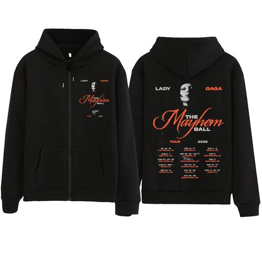 Ld ga The Mayhem Ball Tour Double Sided Zip Hoodie, Hip Hop Pullover Sweatshirt