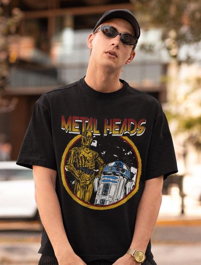Star Wars Metal Heads Metal Music Inspired Shirt - C3PO Shirt,R2D2 Shirt,C3PO Head Tee,R2D2 Christmas Tshirt,R2-D2 Tee,Funny Star Wars Tee
