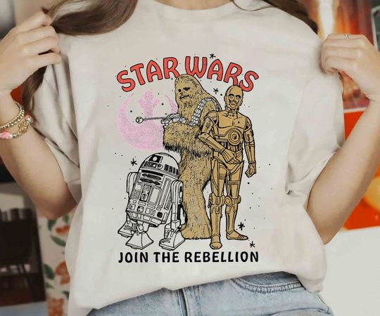 Retro Star Wars Chewbacca R2-D2 C-3PO Join The Rebellion T-Shirt, Galaxy's Edge Galaxy's Edge Trip Tee, Disneyland Trip Matching T-shirt