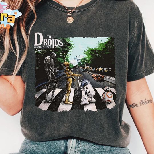 Retro 80s Star Wars Droids Tee, R2-D2 C-3PO BB-8 Abbey Road Design, Unisex Shirt for Family and Friends, Classic Movie Gift Idea