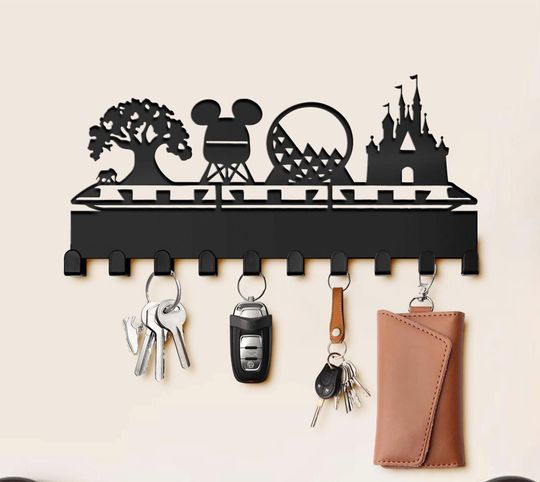 New Disney Castle Monorail Key Hanger - Disney World Wall Hook Rack - Mickey Head Hanger Sign - Disney Hooks - Disney Lovers Christmas Gift