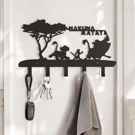 Hakuna Matata Key Holder for Wall  Lion King Inspired Metal Key Rack  Fun Wall Decor for Entryway, Kids Room, Home