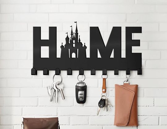 Mickey Castle Disney Home Key Hanger - Disney Inspired Home Wall Hook Rack - Custom Number of Hanger Sign - Kids Room Disney Decor - Disney