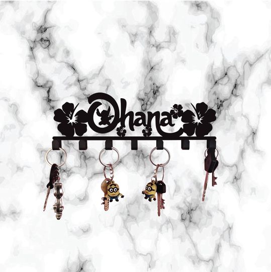 Metal Ohana Key Holder - Gift For Disney Family - Kids and Family Hooks Gifts - Ohana Means Family - Stitch Wall Art - Ohana Key Hook Sign