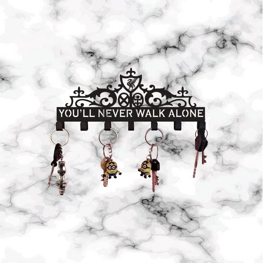 LFC Metal Key Rack, Liverpool FC Metal Key Holder, You'll Never Walk Alone Metal holder, Football Metal Wall Sign, Game Room Metal Key Rack