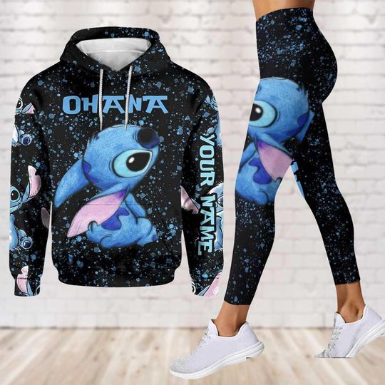 Personalized Stitch Hoodie And Leggings, Stitch Ohana Leggings, Cartoon Movie Workout Leggings, Disney Fan Gift, Gift For Her