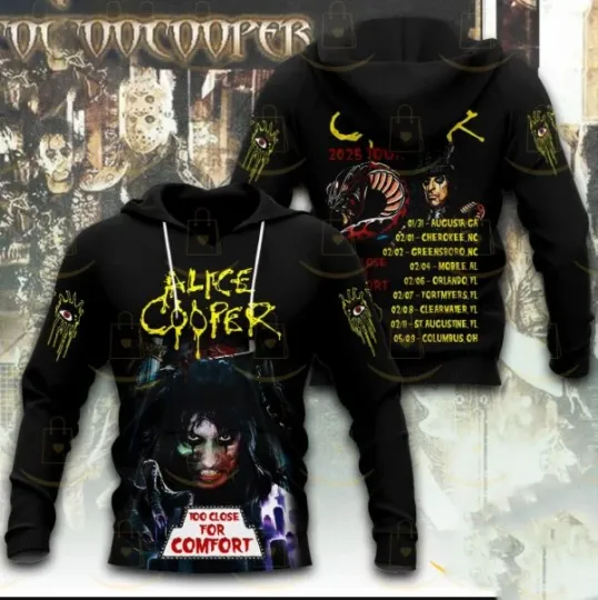 3D HOODIE US size, Alice Cooper Too Close For Comfort 2025 Tour VER 2 Hoodie
