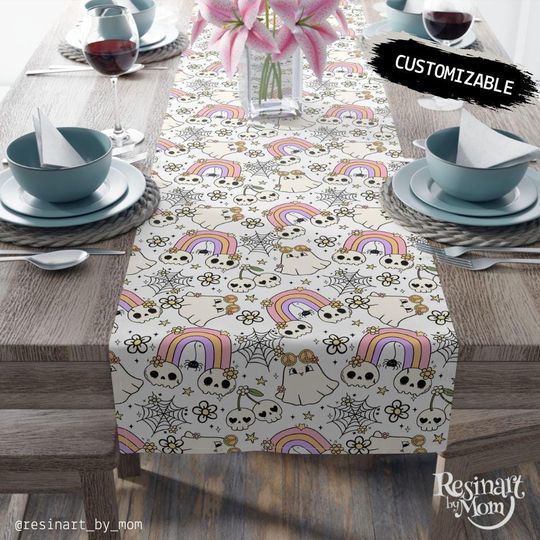 Cute Ghost Halloween Table Runner for Fall Party Decor and Centerpieces