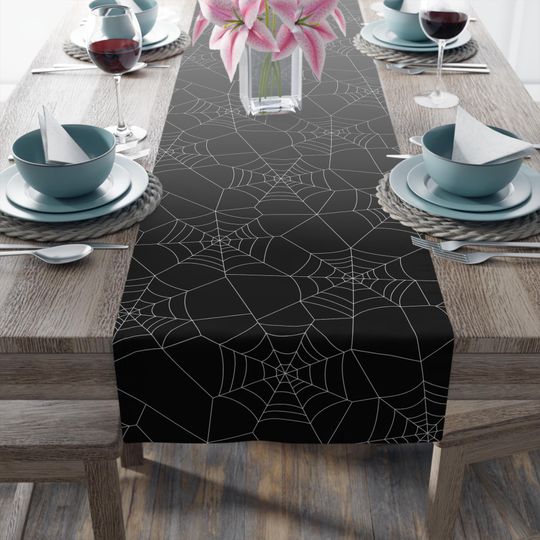 Black Spiderweb Table Runner, Gothic Table Cloth for Halloween & Spooky Decor
