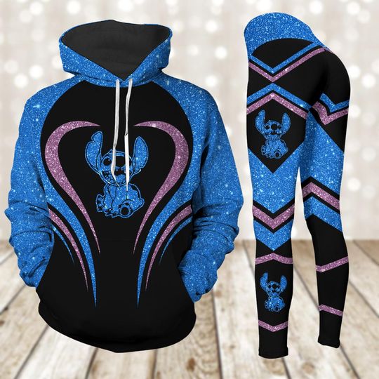 Stitch Hoodie/Leggings, Disney Lilo & Stitch , Ohana Means Family Hoodies, Cartoon Yoga Pants, Women Workout Outfit