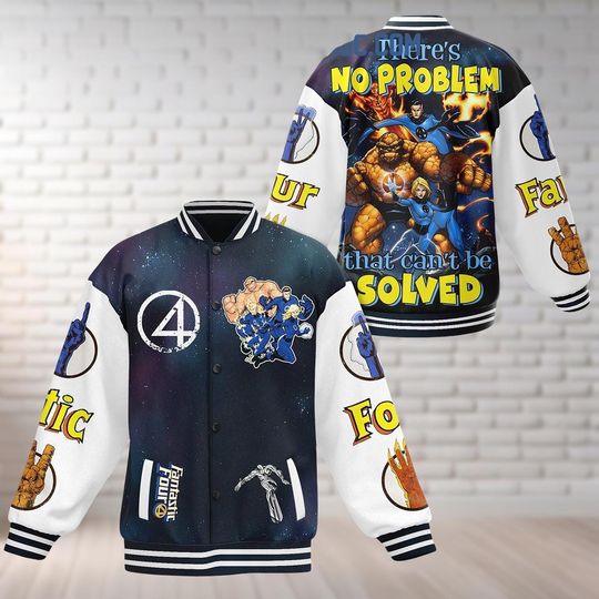 Fantastic Four Baseball Jacket for Men and Women, Superhero Outerwear, Halloween Costume