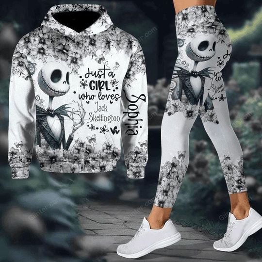 Custom Just A Girl Who Loves Jack Skellington Hoodie And Leggings, Nightmare Clothes, Disney Movie Cartoon Outfit, Magic Kingdom Shirt
