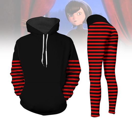Mavis Hotel Transylvania Cosplay Hoodie, Red Black Striped Leggings For Girl, Vampire Sweatshirt, Mavis Dracula Women Tracksuit For Fan