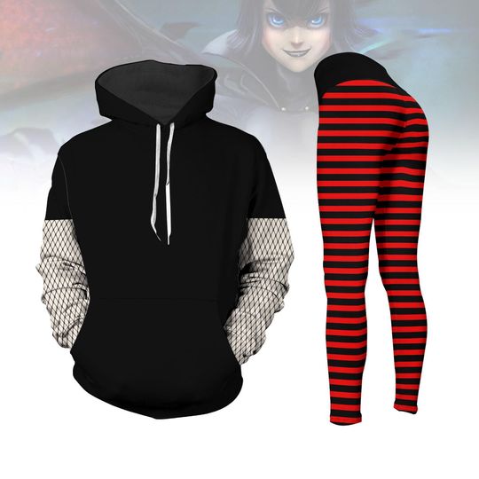 Mavis Dracula Cosplay Hoodie Set, Hotel Transylvania Stripe Leggings, Vampire Girl Halloween Costume, Gothic Halloween Outfit for Women