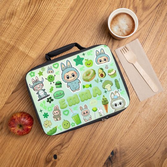 Personalized Green Kawaii Lunch Bag |  Cute Monster  | Personalized Lunchbox | Custom Lunchbox | Back To School | Travel Bag | Kawaii Bag